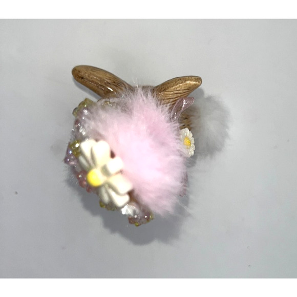 Vintage Ceramic Dancing Easter Bunny With Poof Faux Fur Flower Hat Deb O. OOAK - Picture 14 of 16